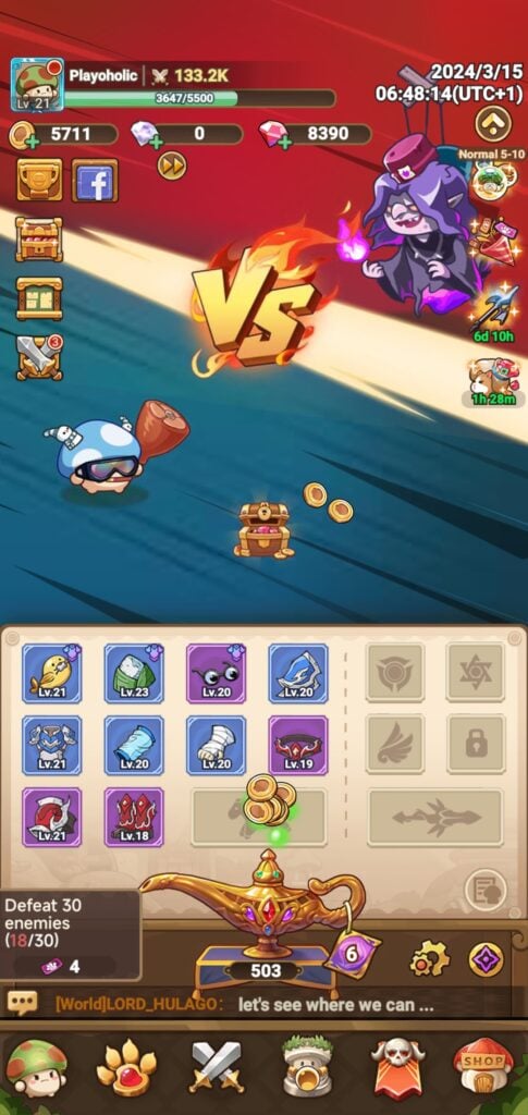 Brief battle overview against a Boss in Legend of Mushroom.