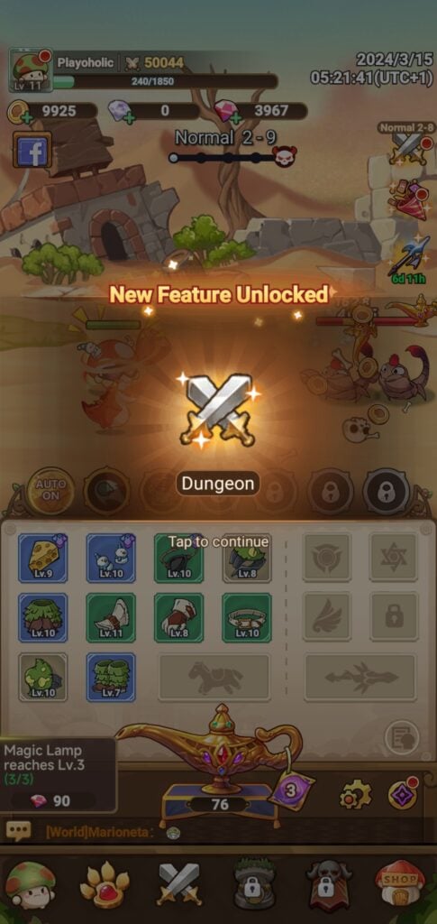 The Dungeon unlocked in Legend of Mushroom.