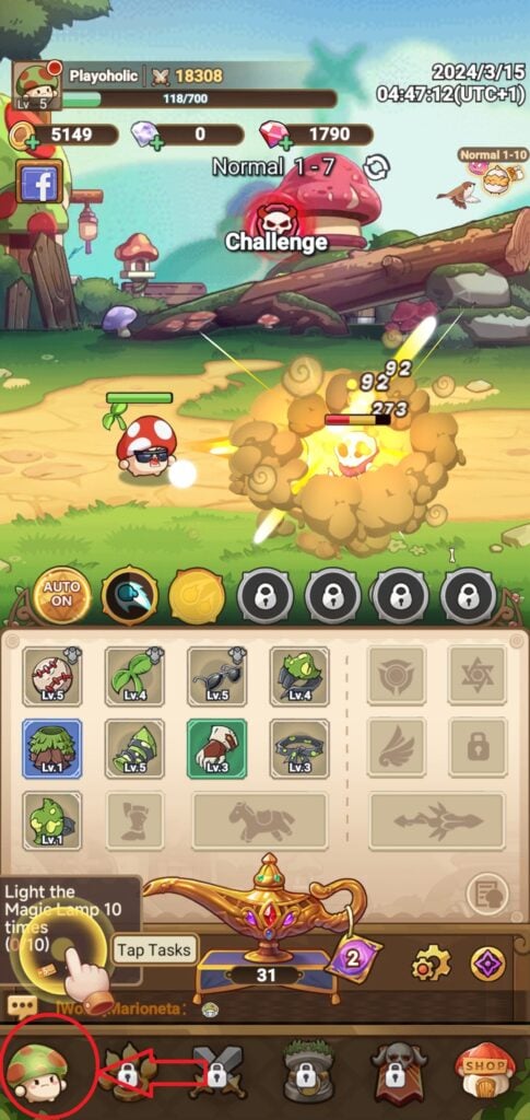 Combat at Level 5 in Legend of Mushroom.