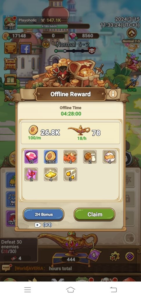 Offline Rewards in Legend of Mushroom.