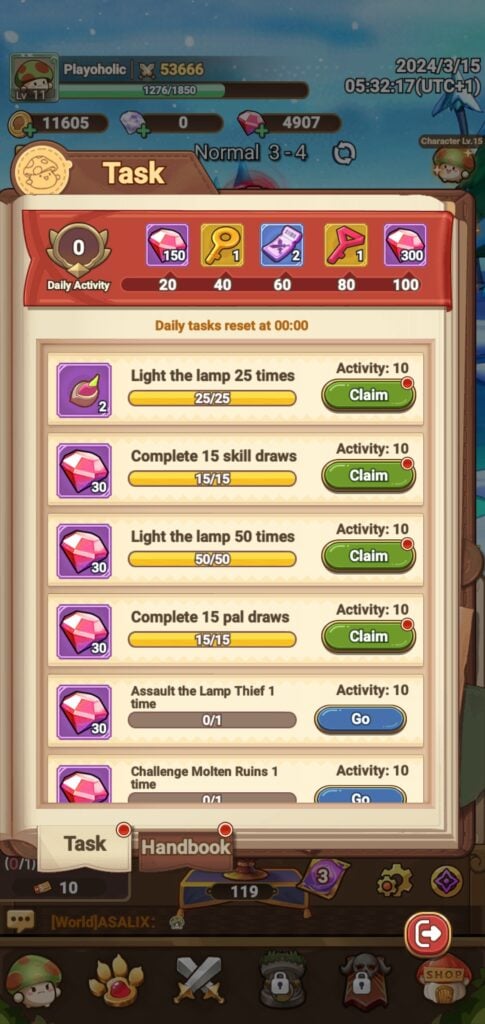 Tasks in Legend of Mushroom.