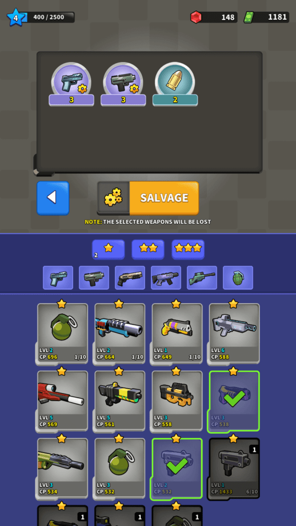 Salvage a weapon for scraps and cash. 