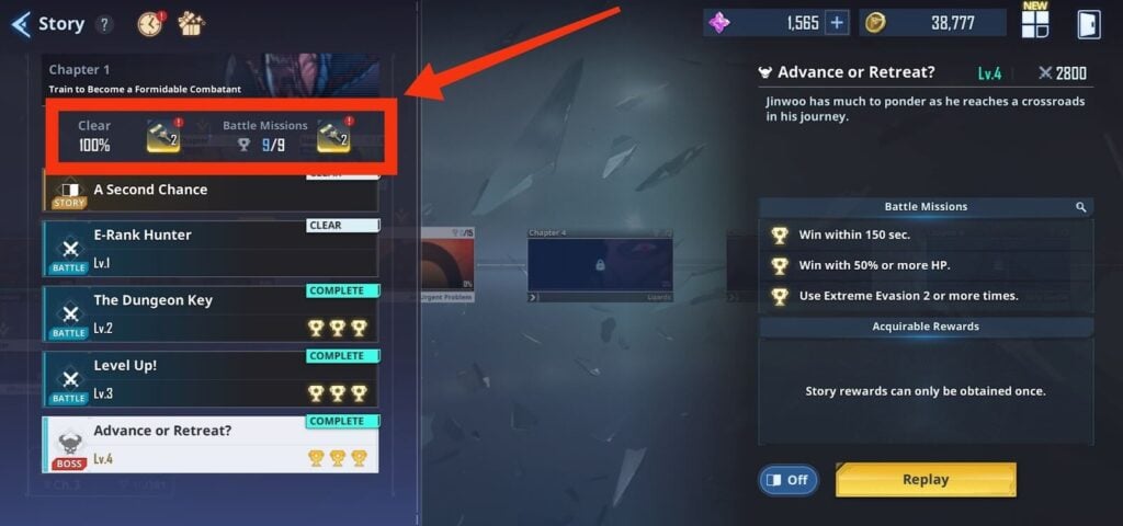 clear and battle mission rewards highlighted - Solo Leveling Arise