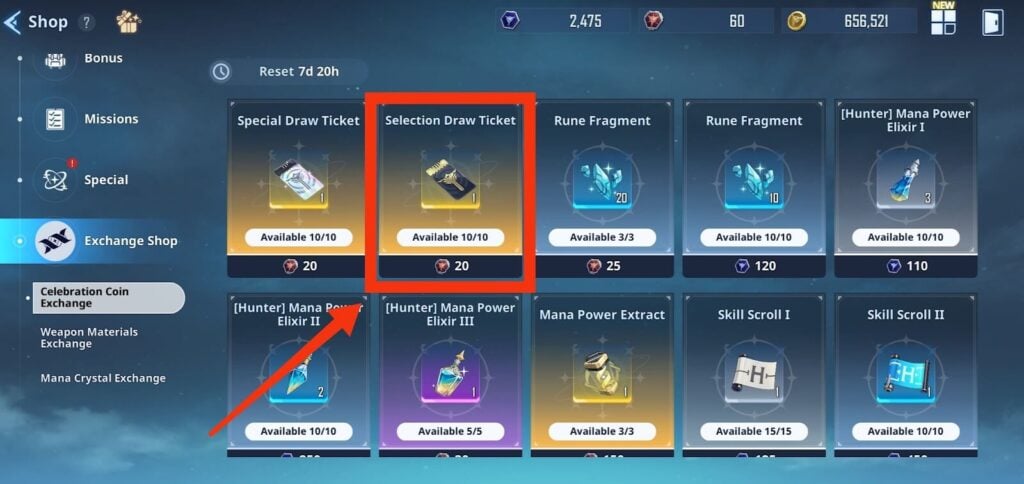 Celebration Coin Exchange Shop (get Selection Draw Tickets) - Solo Leveling Arise