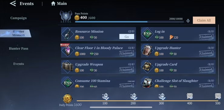 screenshot of Hunter Mission reward screen in Devil May Cry: Peak of Combat