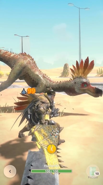 The player attacking a Kulu-Ya-Ku using a Greatsword in Monster Hunter Now.