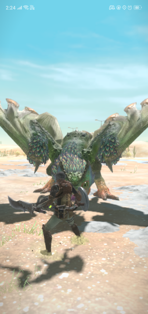 Fighting a Pukei-Pukei head-on in Monster Hunter Now.