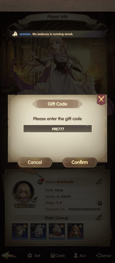 Codes tab