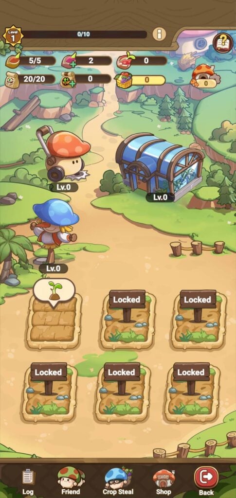 An early-game Shroomie Farm in Legend of Mushroom.
