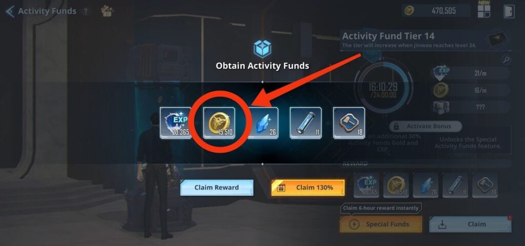Gold from Activity Funds - Solo Leveling Arise